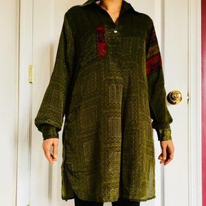 New Green Purple Silk Kurti M